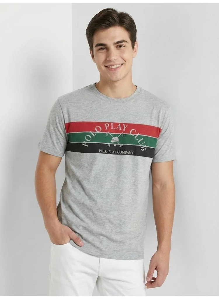 لعب البولو تيشيرت رجالي مطبوع - رمادي